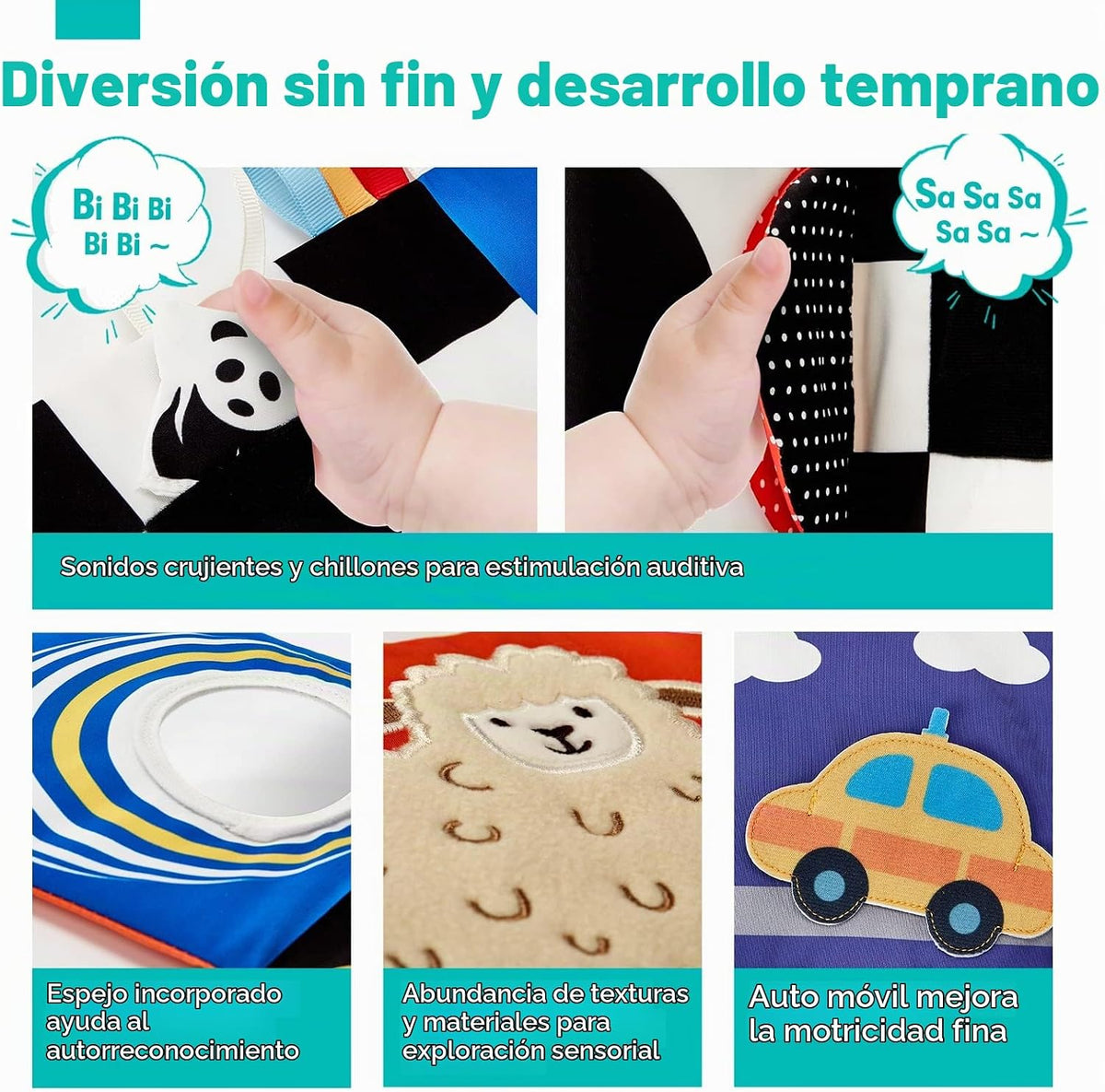 hahaland Baby Books Juguetes para recién nacidos de doble cara de a...