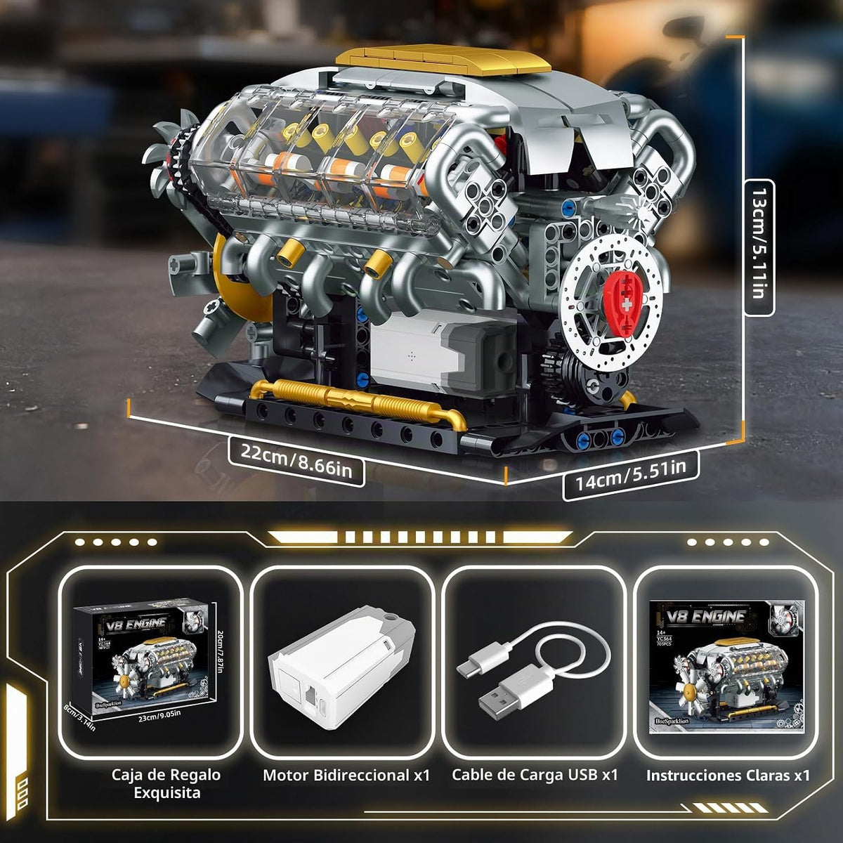 BseSparklion V8 Kit de modelo de motor que funciona, construye tu p...