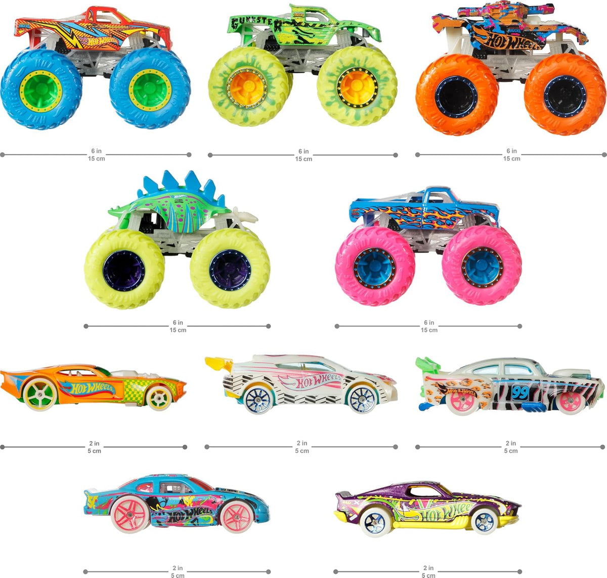 Hot Wheels Toy Monster Trucks - Paquete de 10 vehículos a escala 1:...