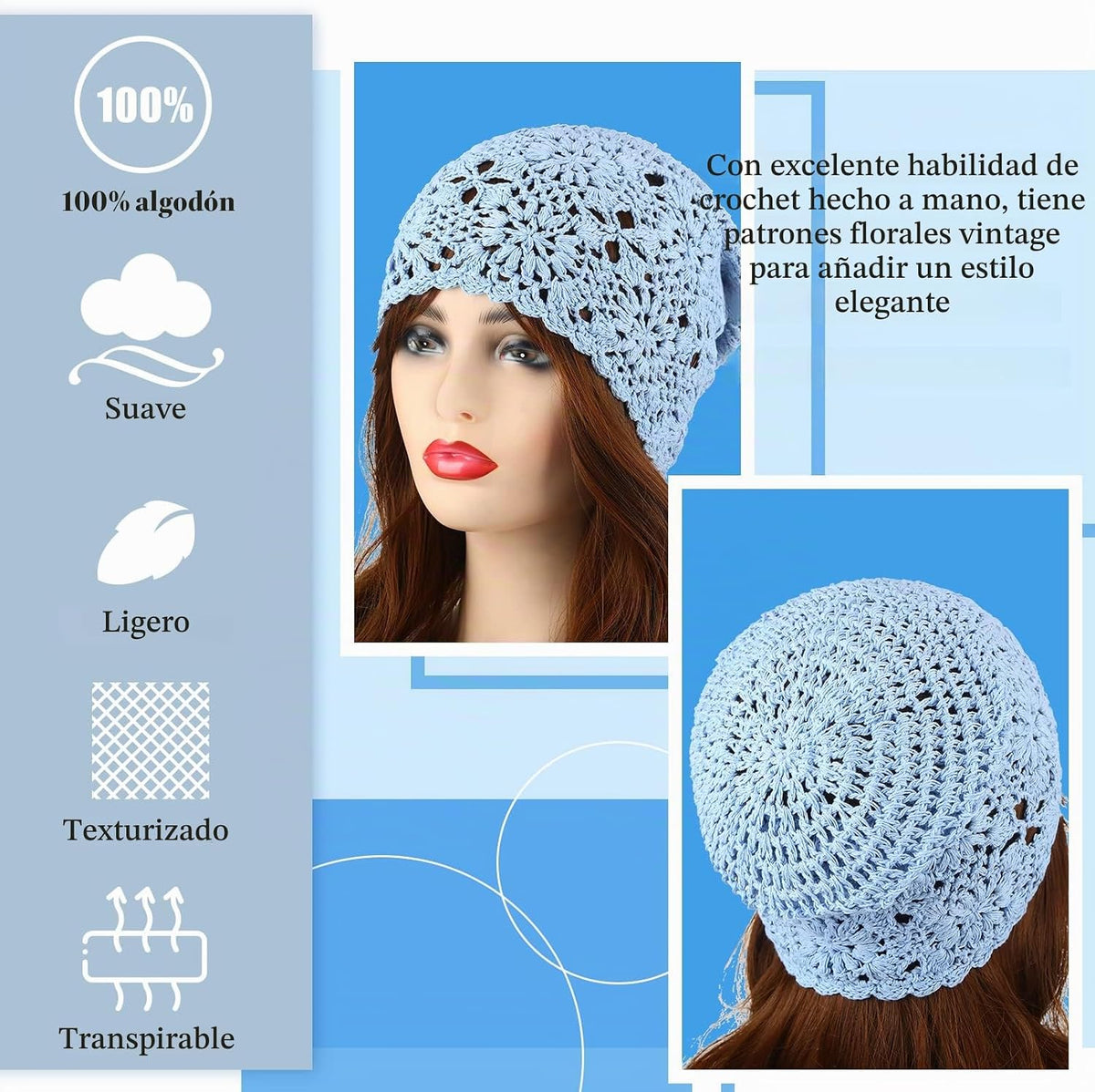 4 Piezas Gorros de Ganchillo Holgados 2025 Otoño Hechos a Mano Teji...