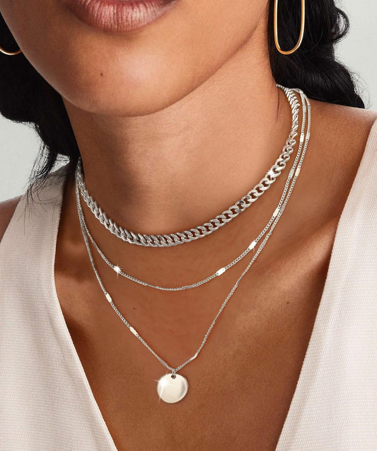 Cuzmly - Collares en capas de plata para mujer, conjunto de collare...