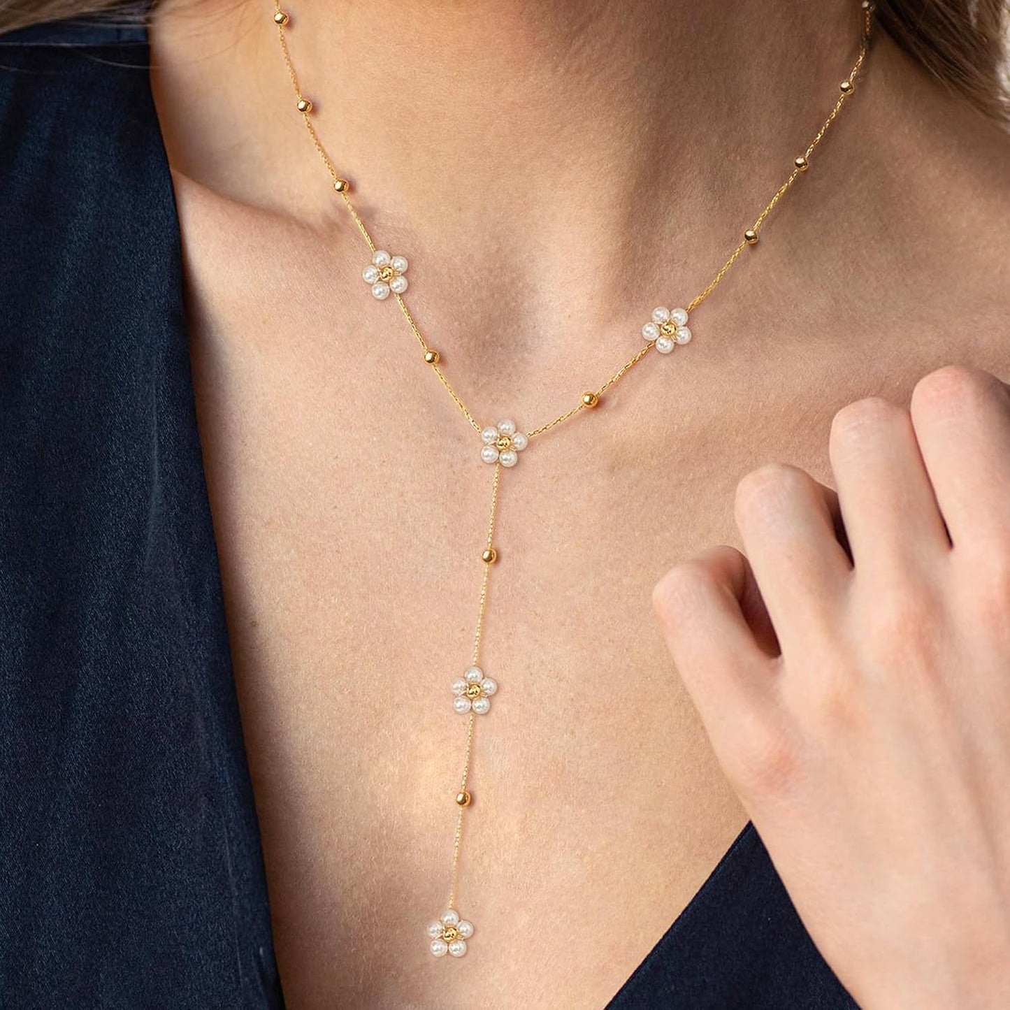 SmileBelle Collares de perlas, gargantilla de perlas de margarita p...