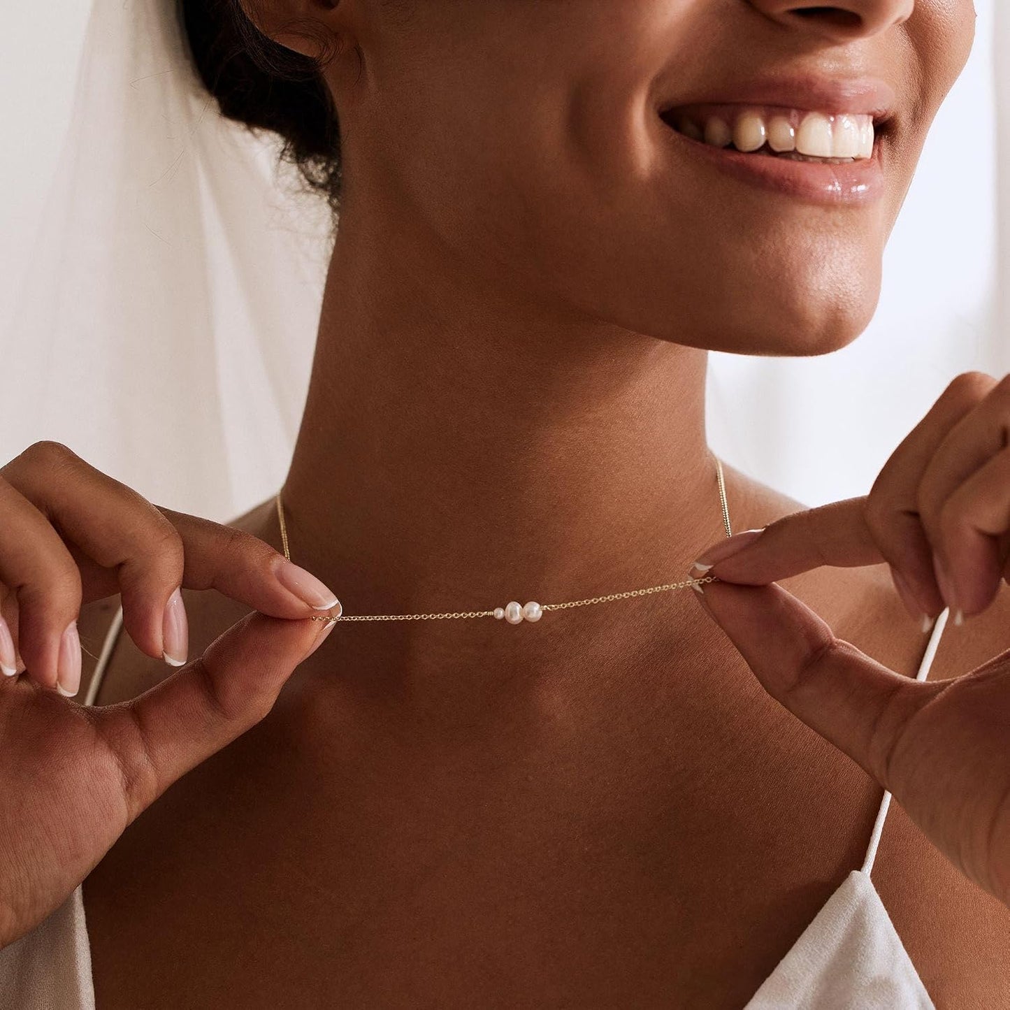 Treasure Bender Collares de perlas de oro para mujer, collar delica...