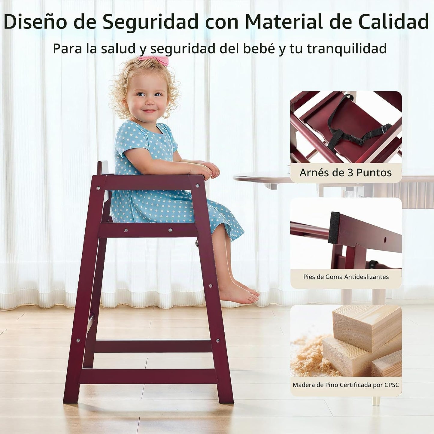 Neoflavie Sillas altas de madera para bebés y niños pequeños, silla...