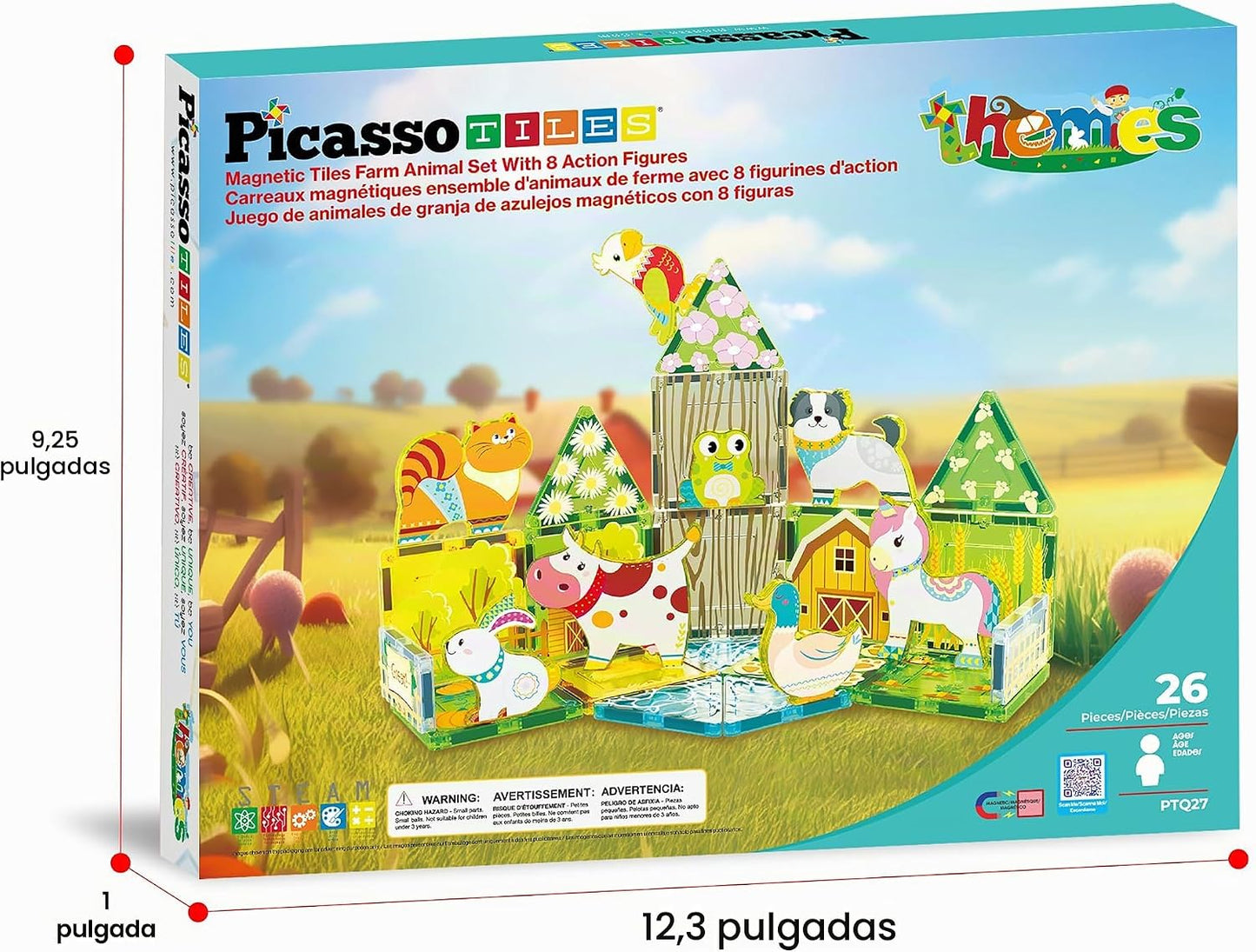 PicassoTiles Juego de 26 azulejos magnéticos, juego de granja de ot...