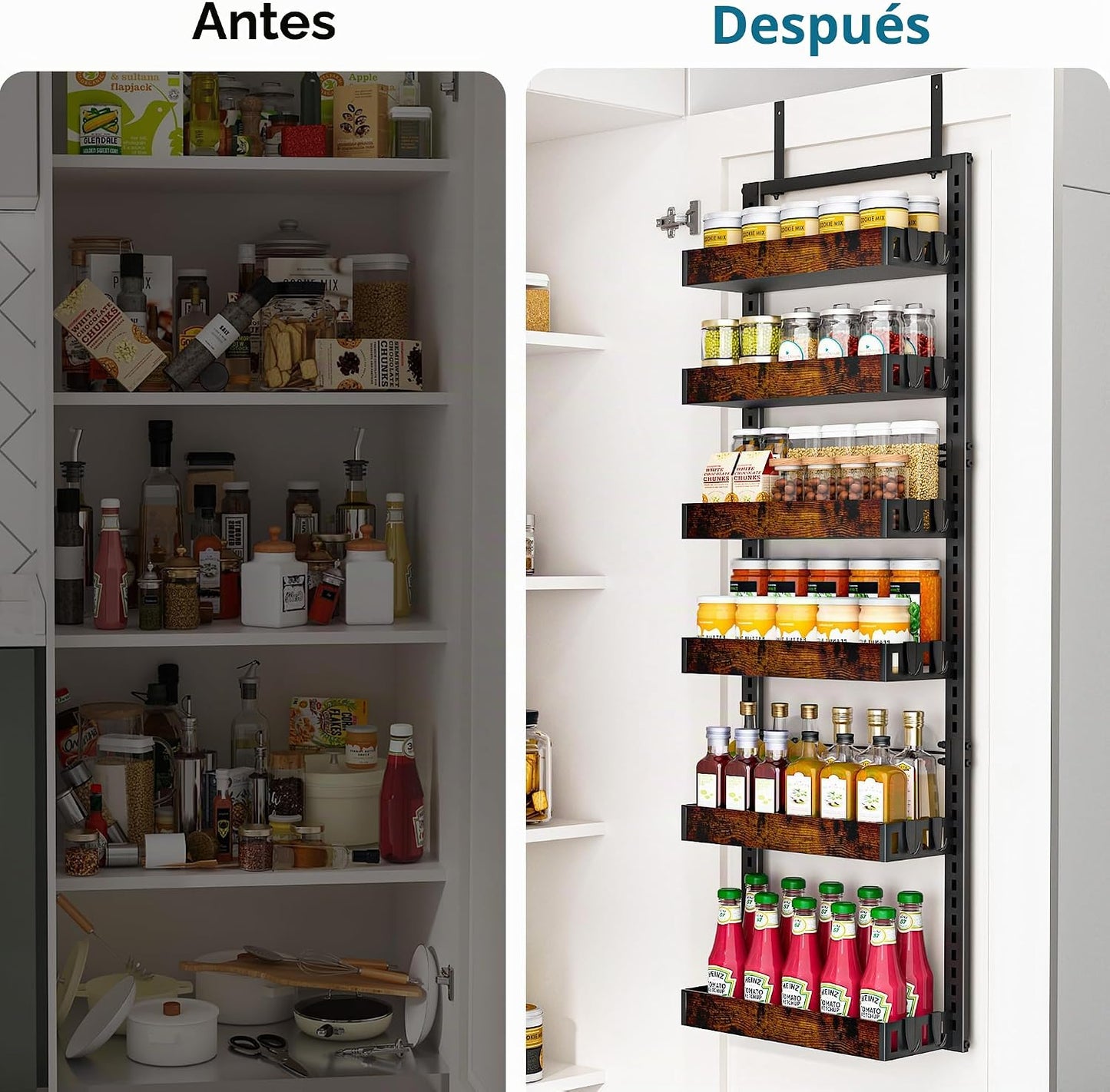 BUKFEN Organizador de despensa de 6 niveles sobre la puerta, cesta...