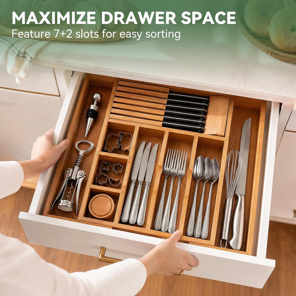 Organizador de cajones de cocina expandible de teca de lujo - Bande...