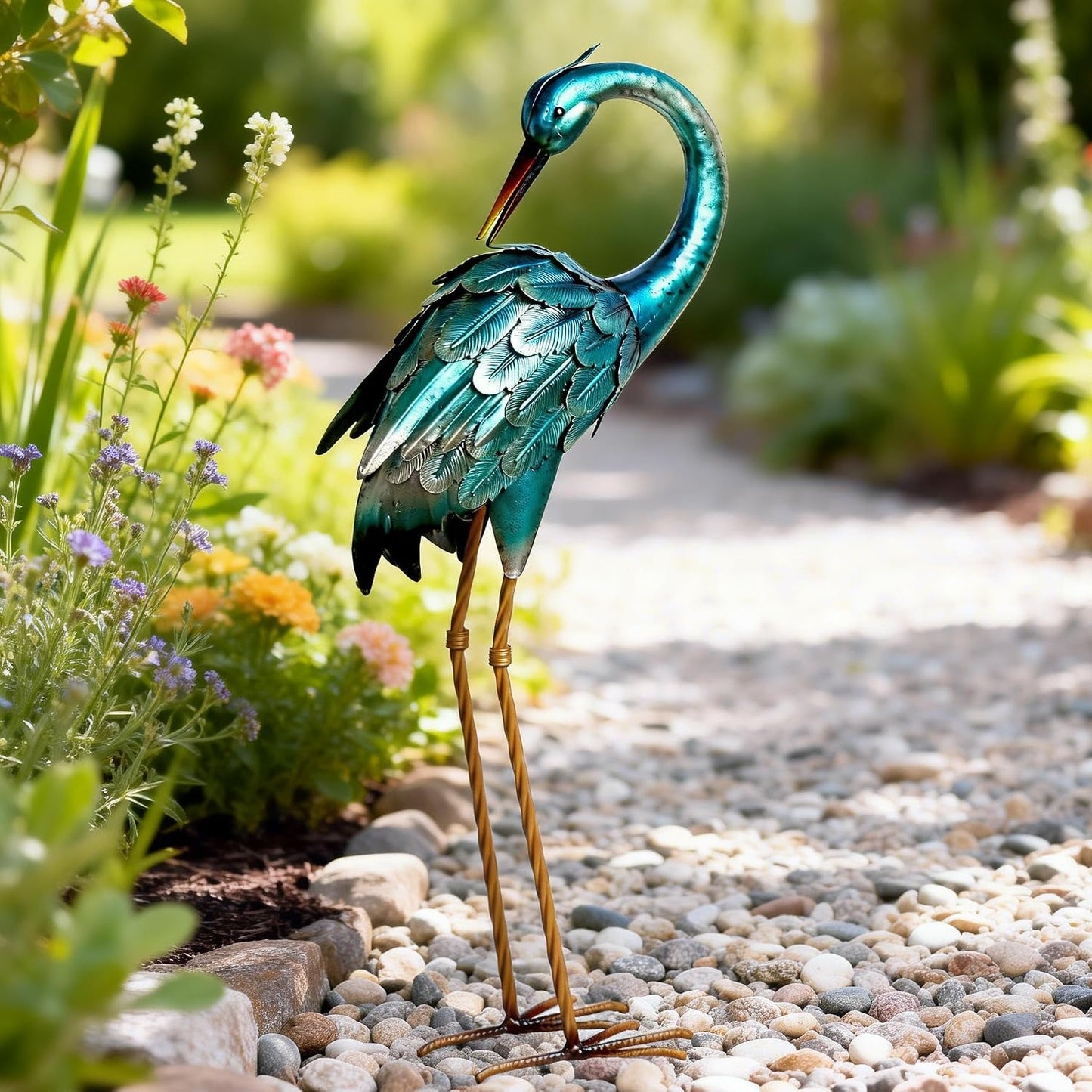 chisheen Estatuas de jardín de grúa, grúa de jardín de metal al air...