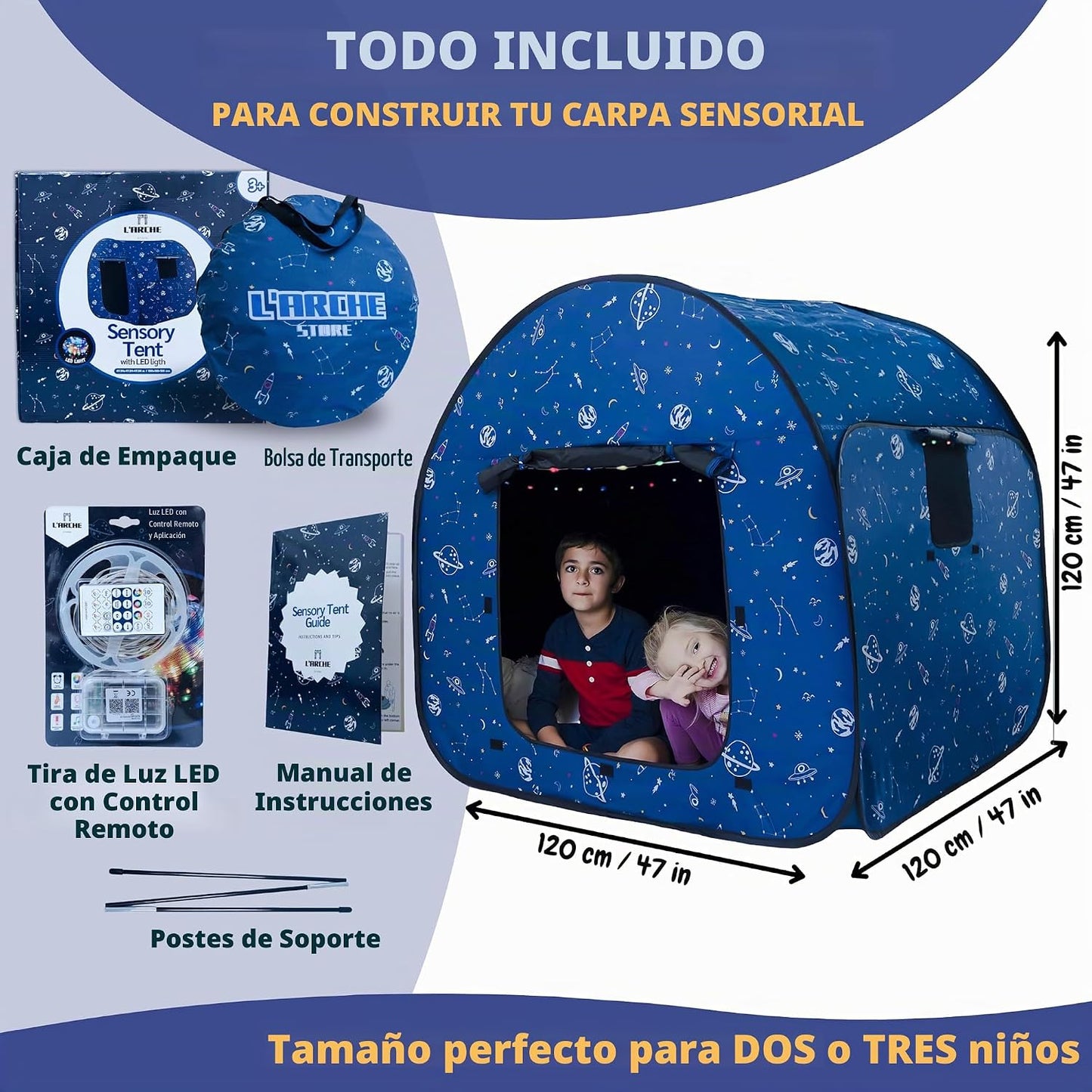 L'ARCHE Tienda sensorial para niños con luces LED y control rem...