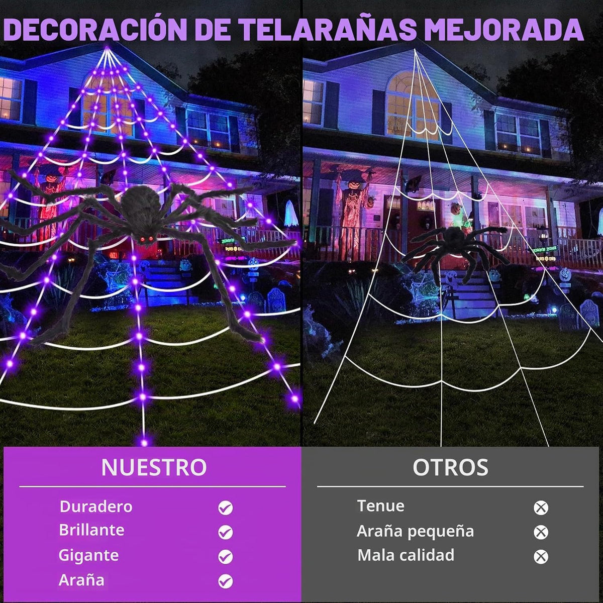 OCATO Decoraciones de Halloween Telarañas: luces de telaraña 135 lu...