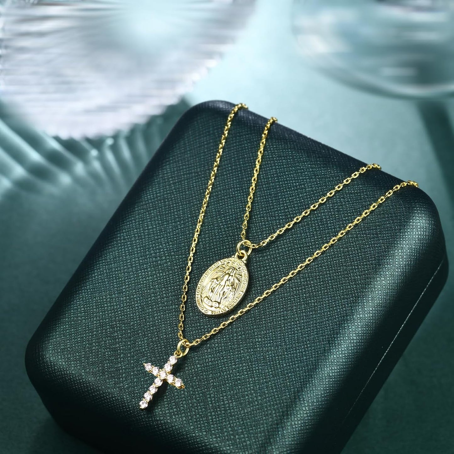 Collares de cruz de oro AllenCOCO para mujer, collares con crucifij...