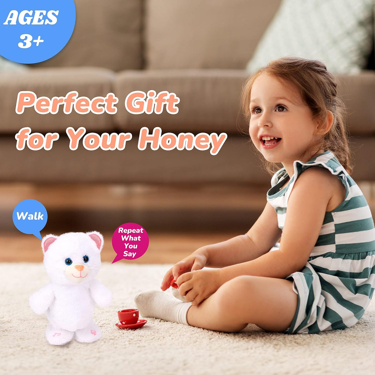 Hopearl Gatito parlante que canta, repite lo que dices caminando, j...