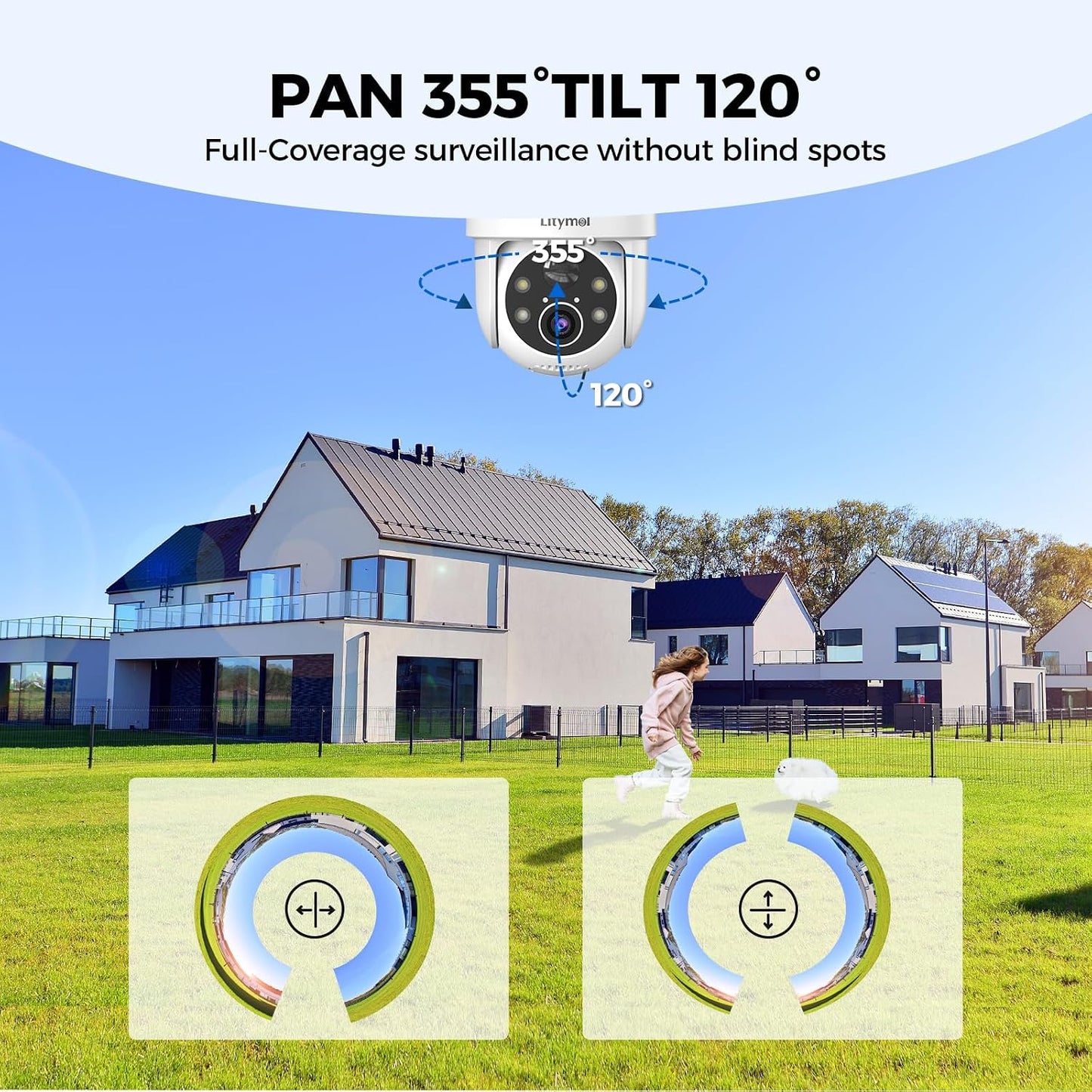 LITYMOL Cámaras de seguridad de 2K con vista de 360° inalámbricas p...