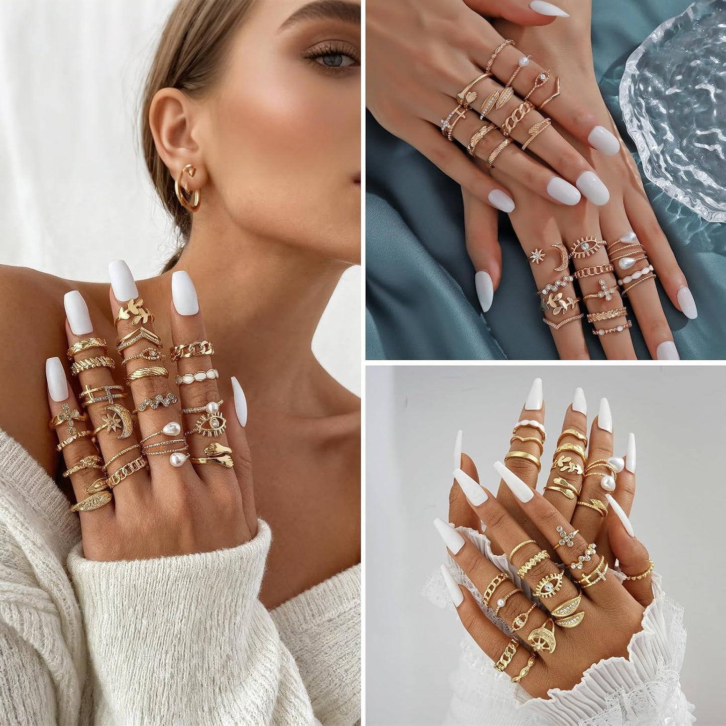 CHICUTIE Juego de anillos dorados para nudillos para mujeres, apila...