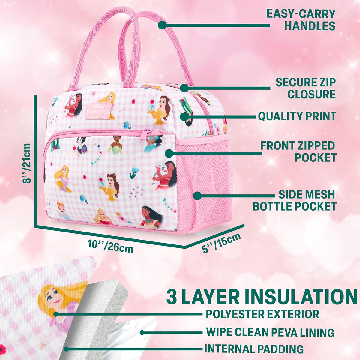 Get Trend Bolsa de almuerzo con aislamiento para niñas Princesas Di...