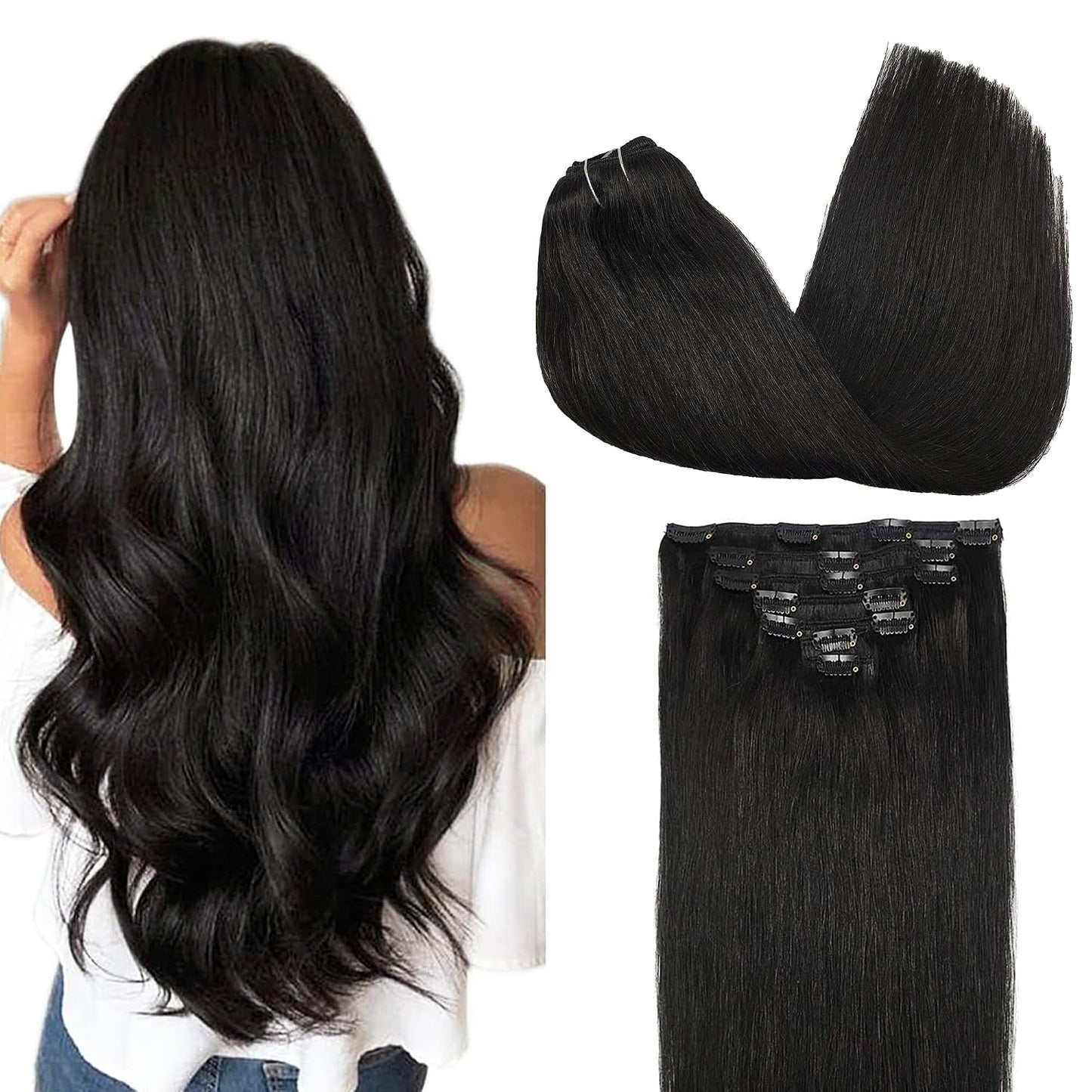 GOO GOO - Extensiones de cabello humano natural y real con clip, ex...
