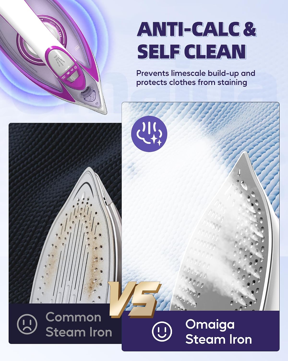 OMAIGA Plancha de vapor para ropa, plancha de 1750 W con calentamie...