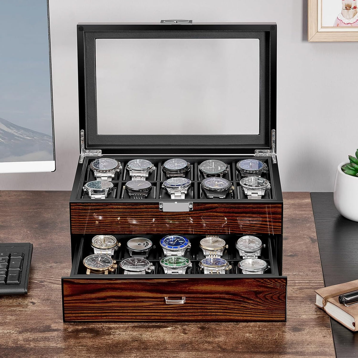BEWISHOME Caja de reloj de gama alta, organizador de caja de reloj...