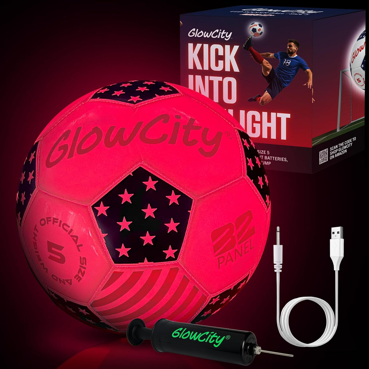 GlowCity Balón de fútbol que brilla en la oscuridad - Tamaños 3, 4,...