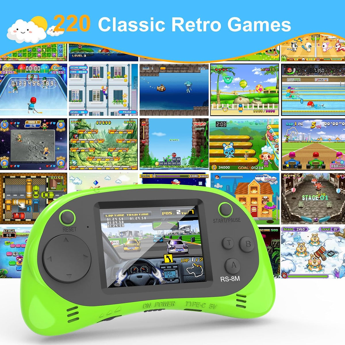 EASEGMER Reproductor de juegos de mano para niños, 220 juegos integ...