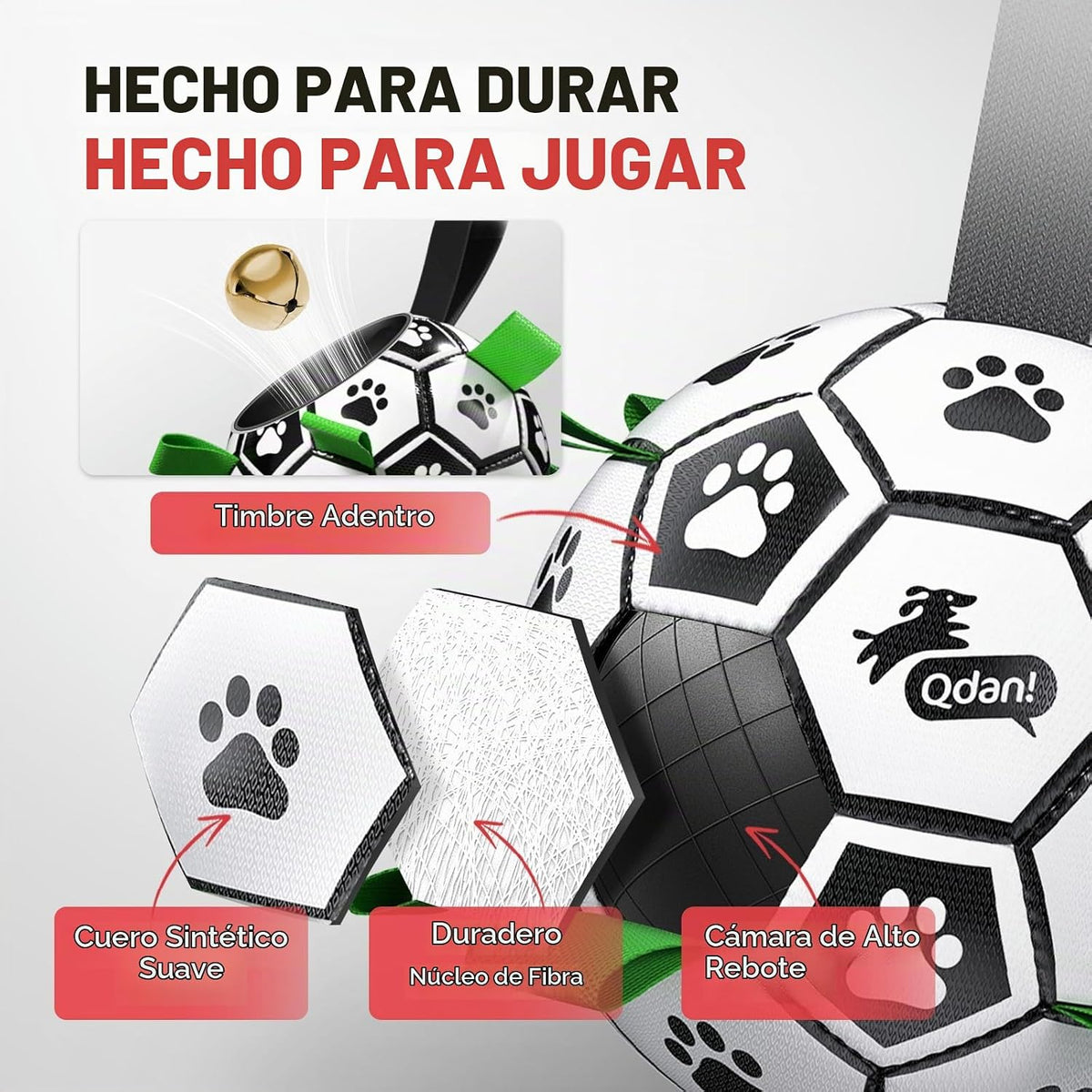 QDAN Pelotas de fútbol para perros con campana en el interior, pelo...
