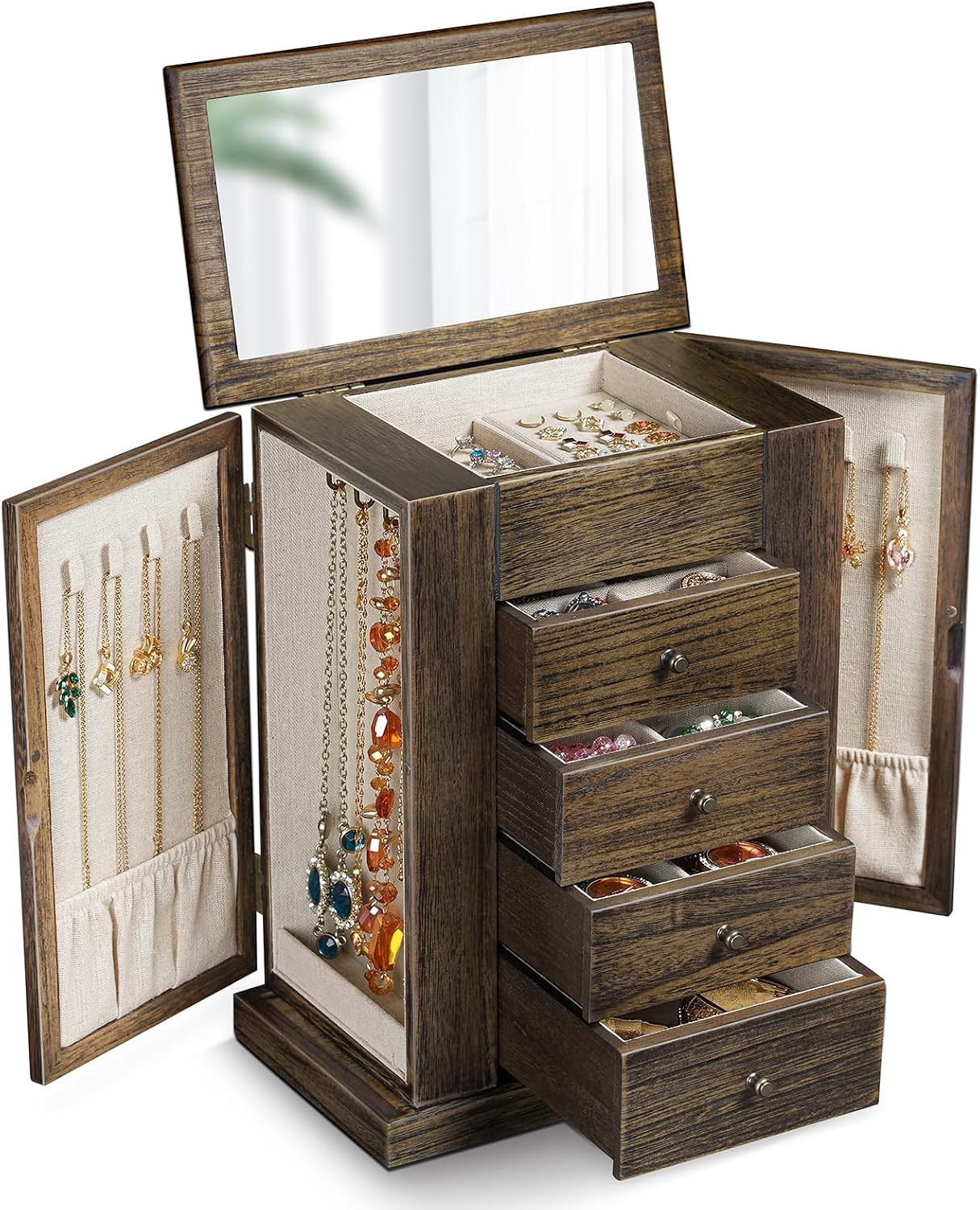Emfogo - Joyero para mujer, cajas de joyería de madera de 5 capas g...