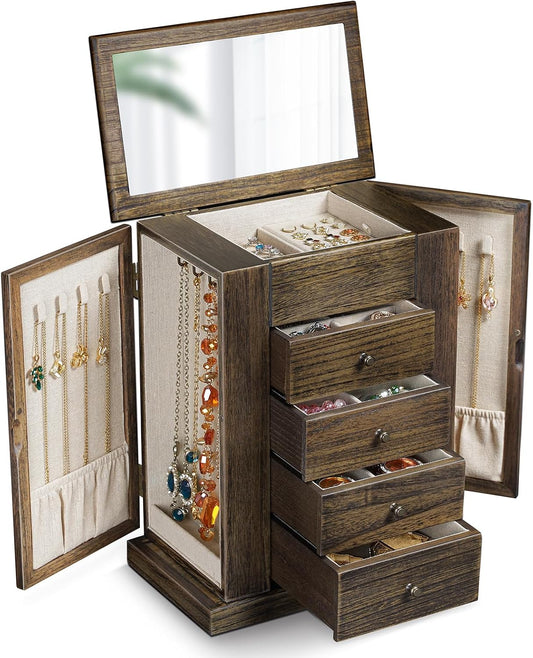Emfogo - Joyero para mujer, cajas de joyería de madera de 5 capas g...