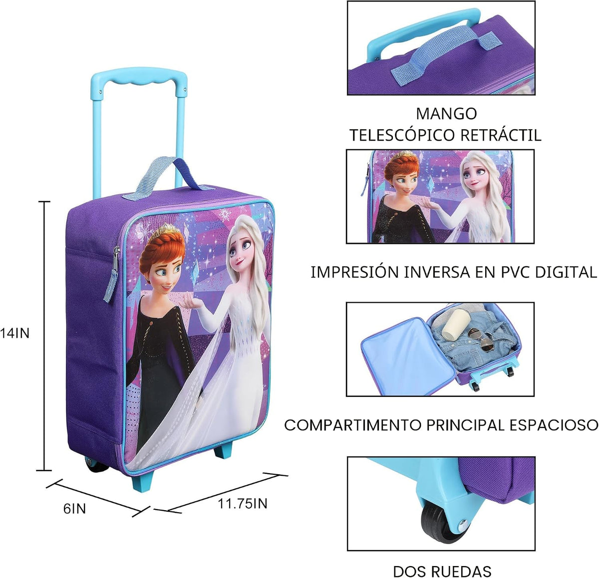 Frozen 2 Anna &amp; Elsa Formal Wear - Equipaje juvenil de 14 pulga...