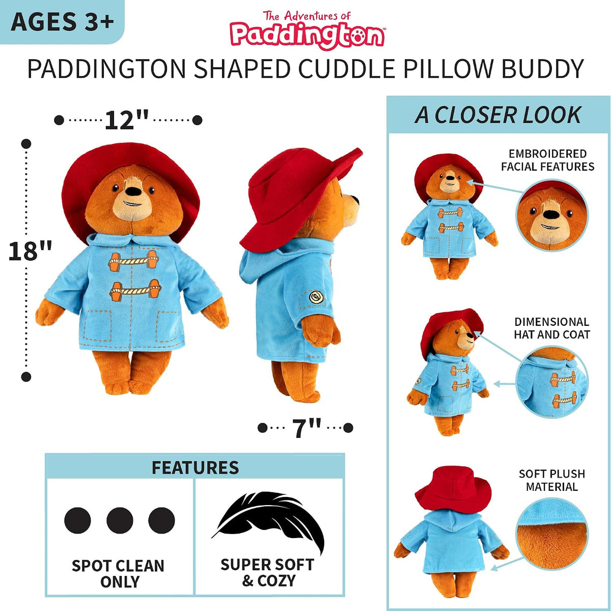 Franco Paddington Bear Kids Bedding - Almohada de felpa súper suave...