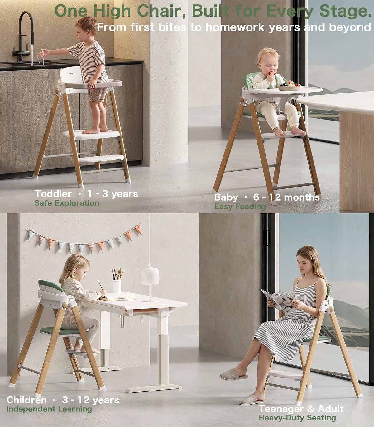 Silla alta plegable 5 en 1 para bebé, taburete para niños pequeños,...