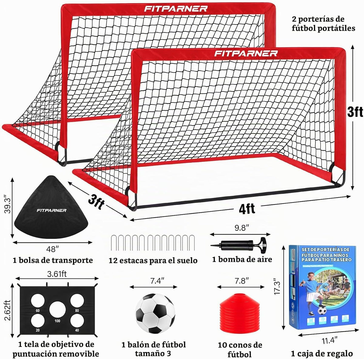 FITPARNER Portería de fútbol, portería de fútbol para niños en el p...