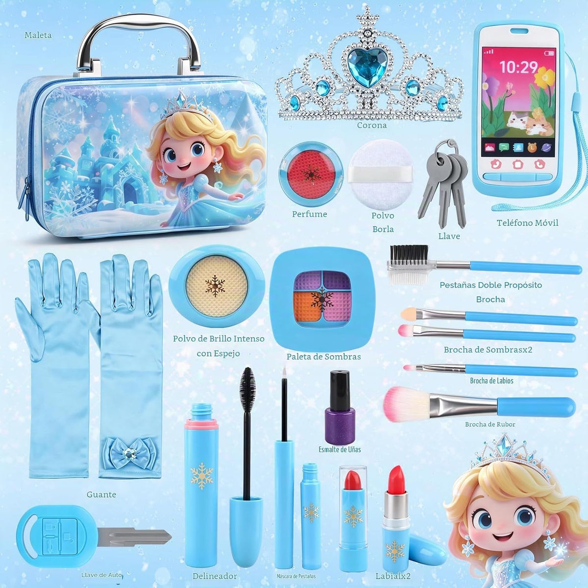 Juguetes falsos para niñas de maquillaje, kit de maquillaje de prin...