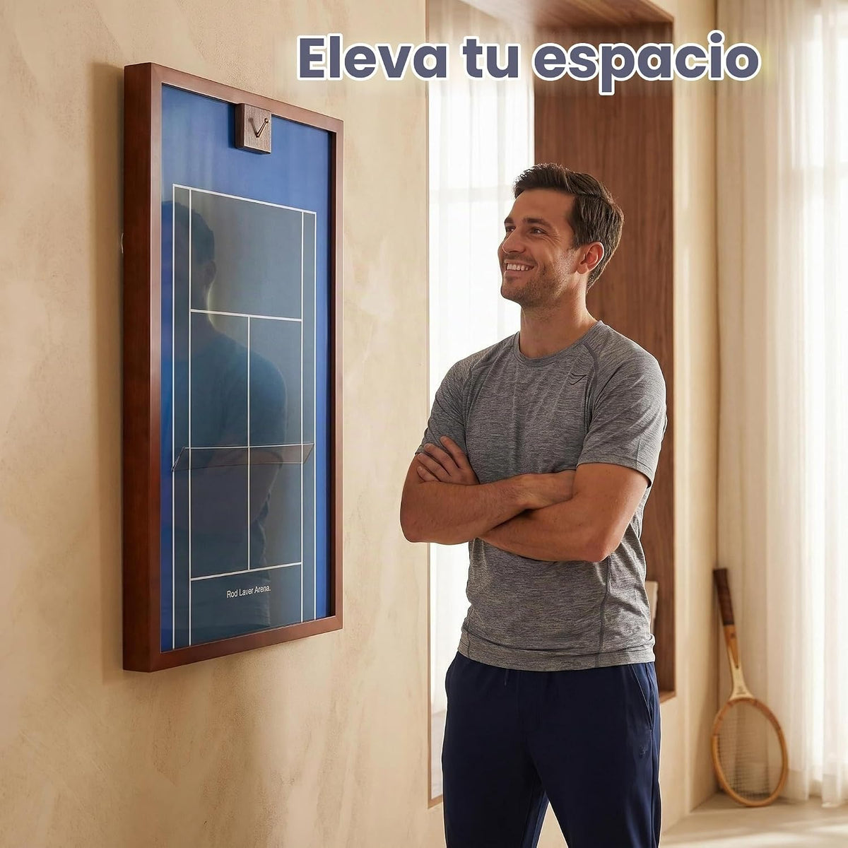 KRINGSIA Marco de exhibición de raqueta de tenis de madera con fond...