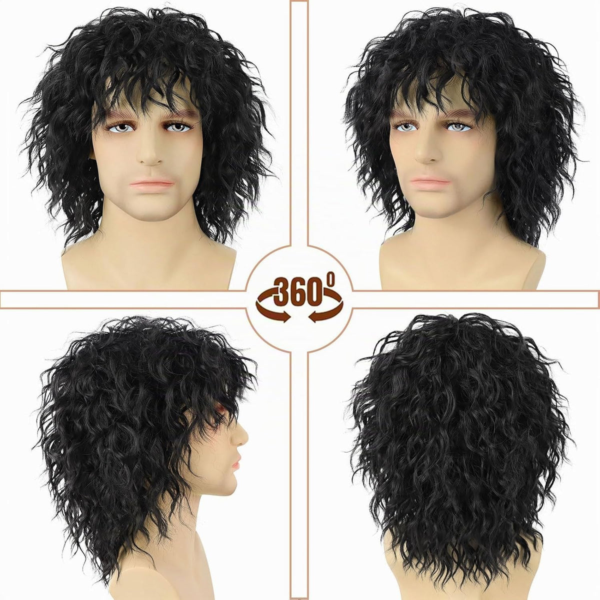 Guree Hair Peluca corta y rizada negra de los años 70 y 80 para hom...