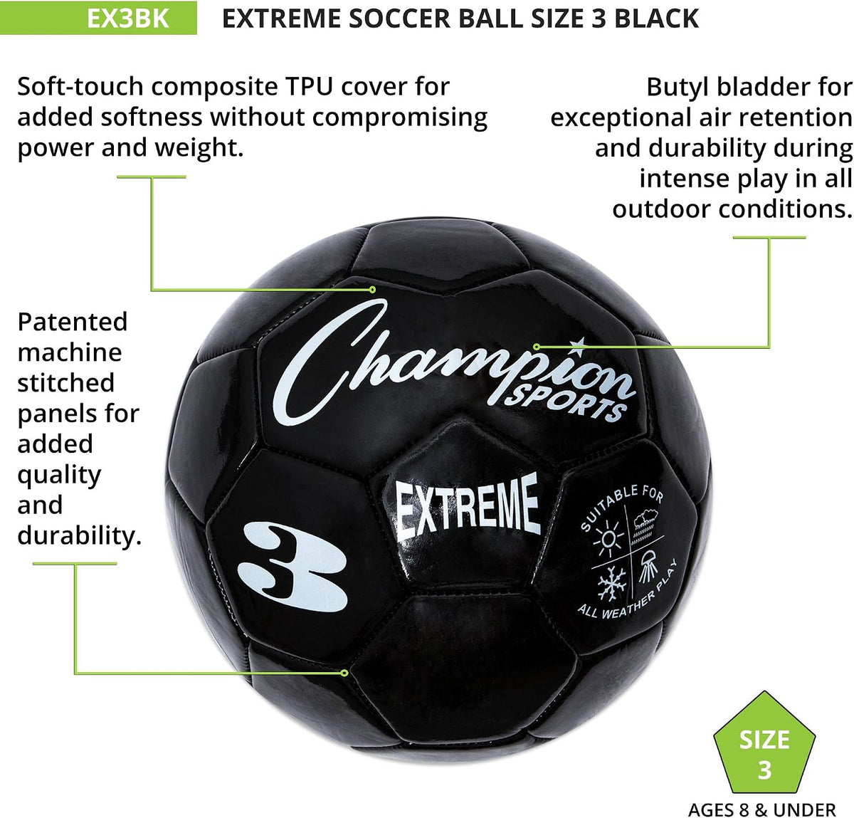 Champion Sports Extreme Series - Balón de fútbol \u2013 Tamaños 3,...