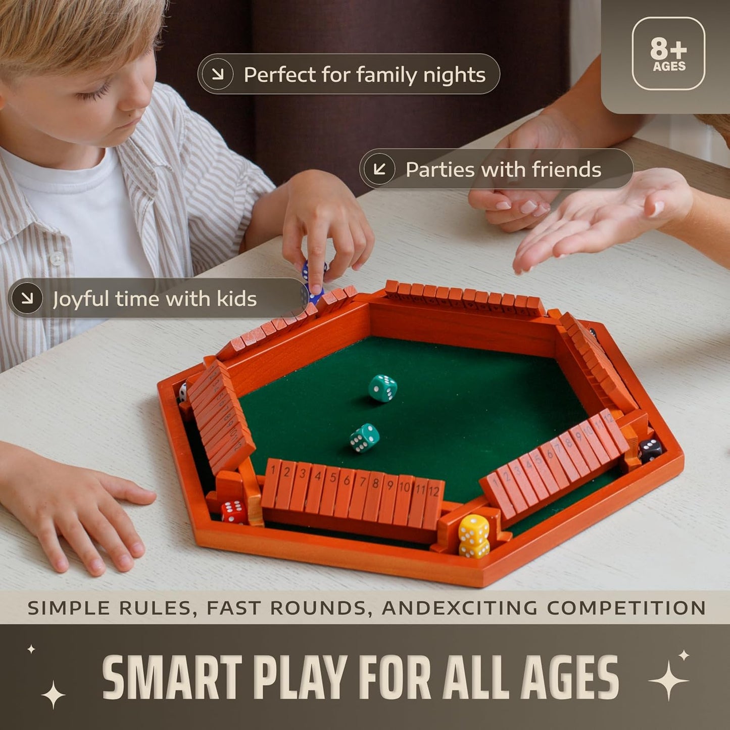 Shut The Box Game Tablero de madera para 1-6 jugadores, juego Shut...
