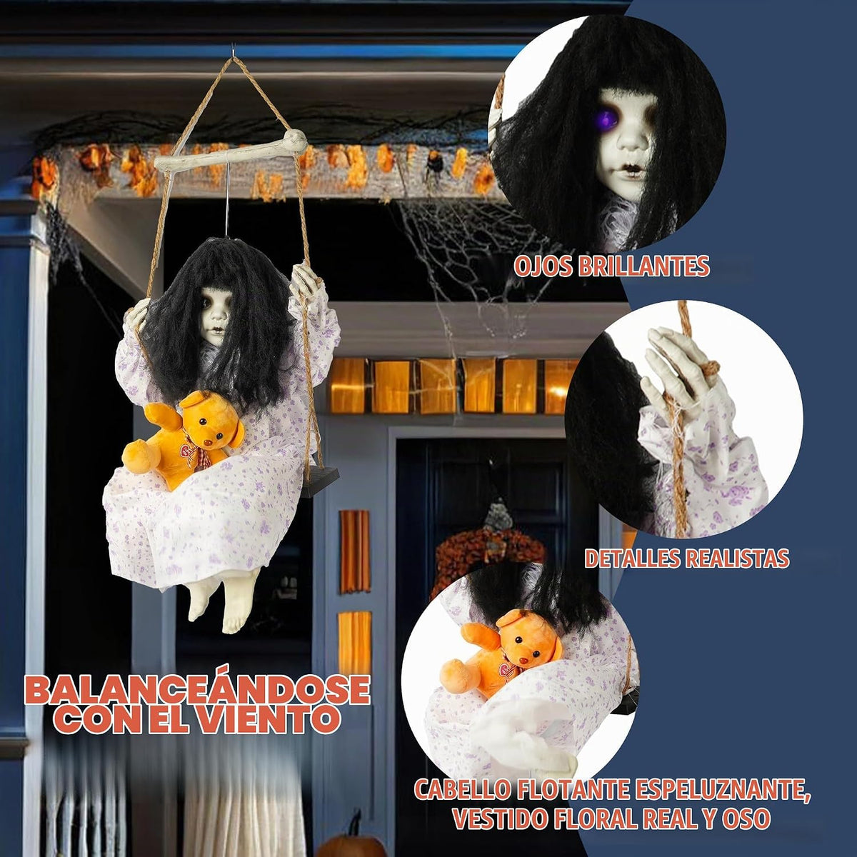 Hourleey Decoraciones de Halloween al aire libre, muñeca colgante o...