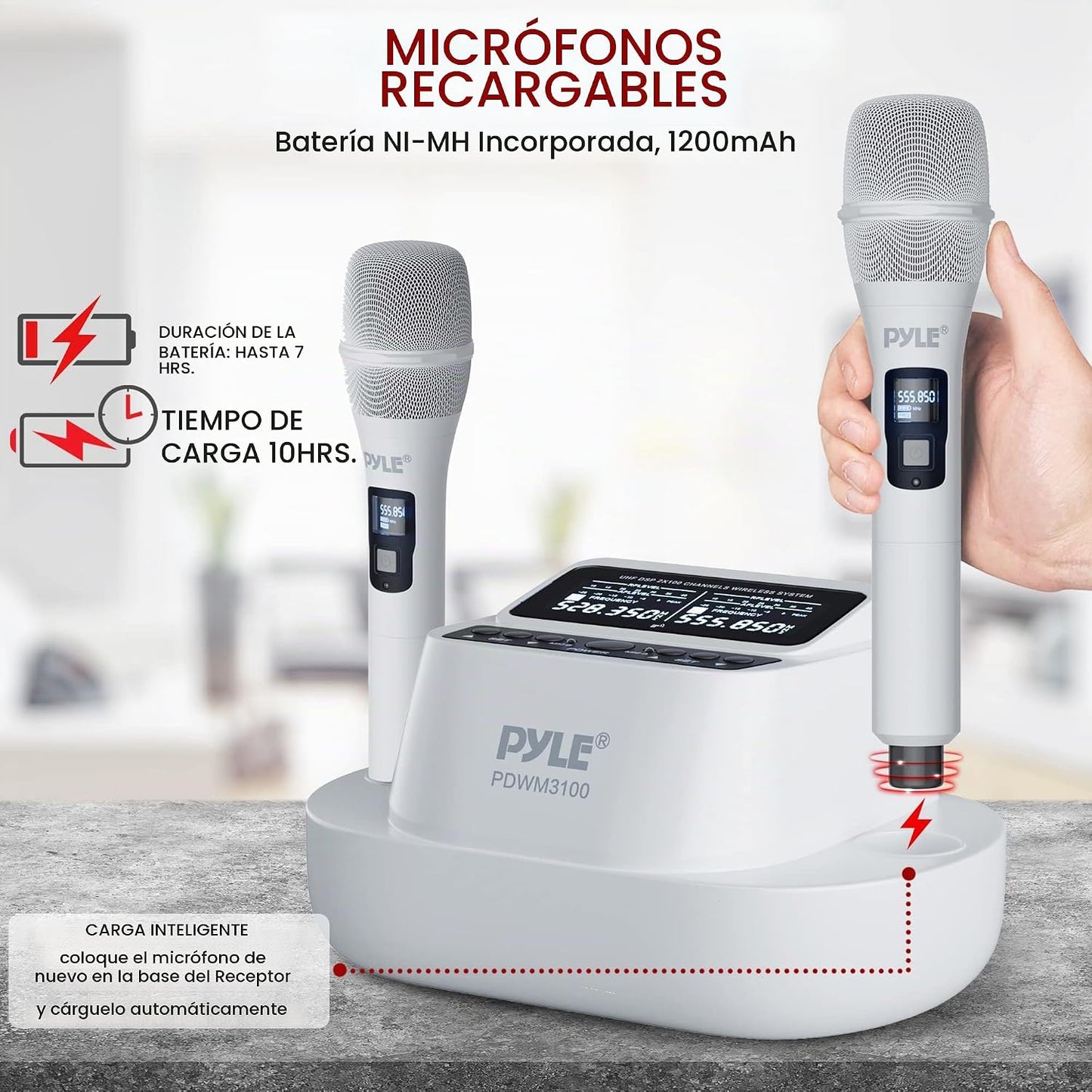 Pyle Sistema de micrófono inalámbrico UHF - Receptor Bluetooth con...