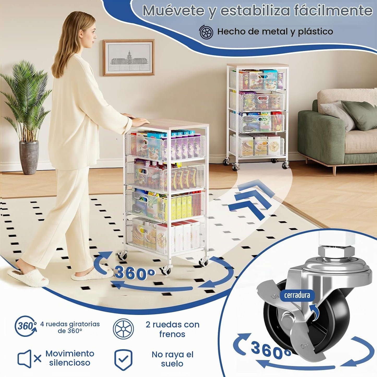 Goovilla Carrito de cocina con cajones, organizador de carrito util...