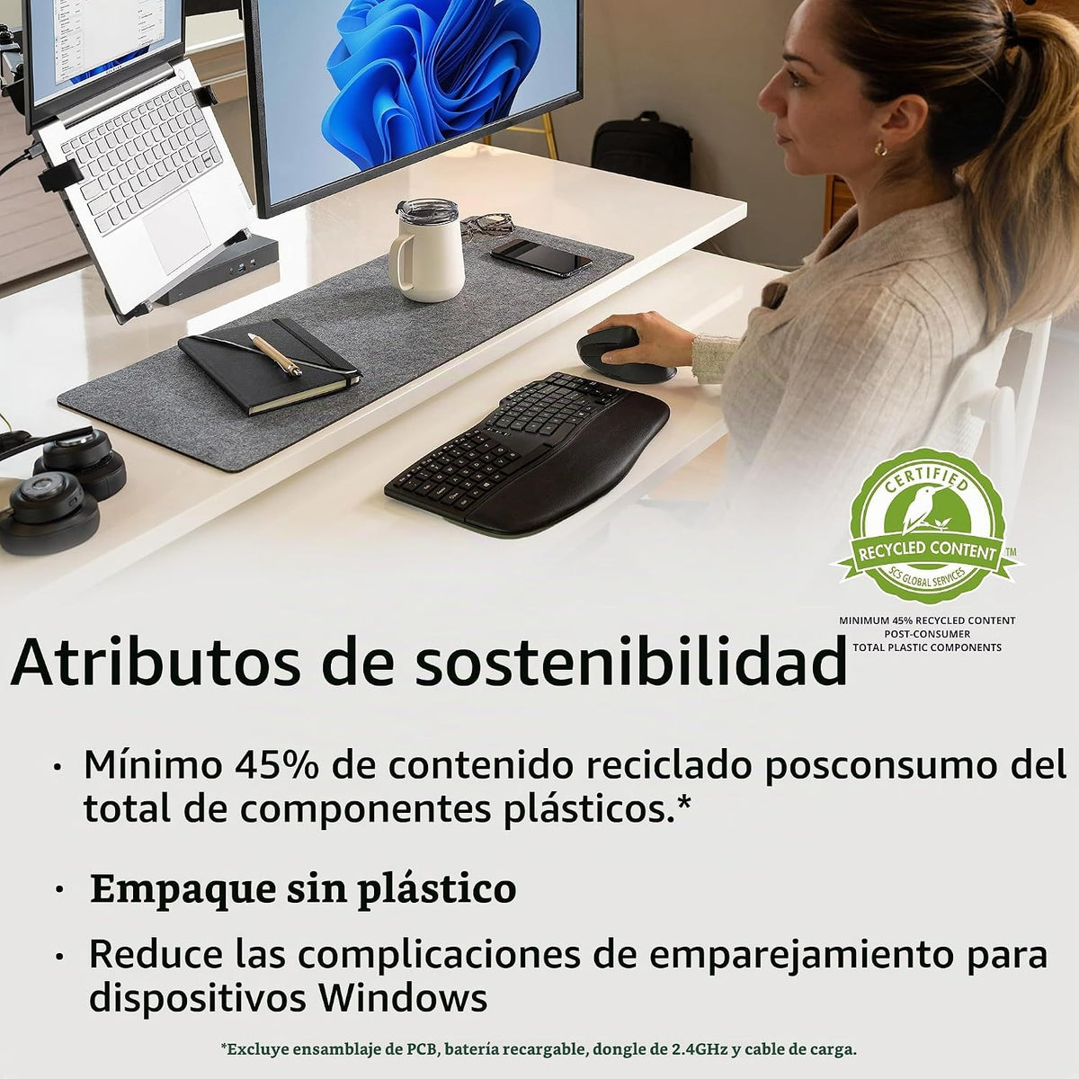 Kensington Pro Fit Ergo KM675 EQ - Juego de escritorio inalámbrico...