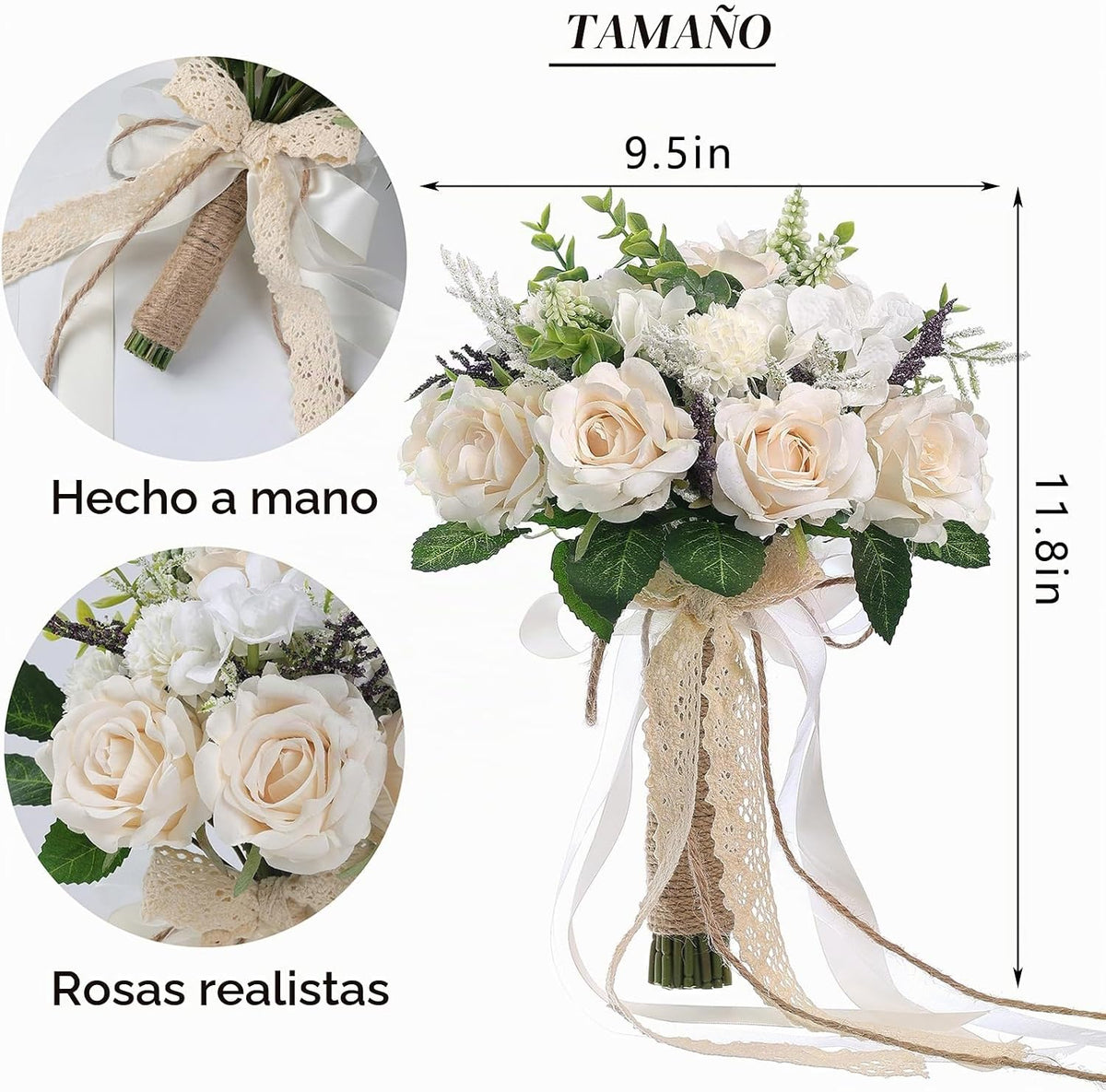 Ramo grande de flores artificiales de champán de 9.5 "para deco...