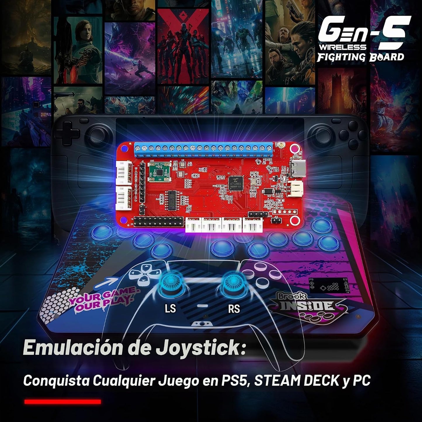 Brook Tablero de combate Gaming Gen5W - Tablero controlador inalámb...