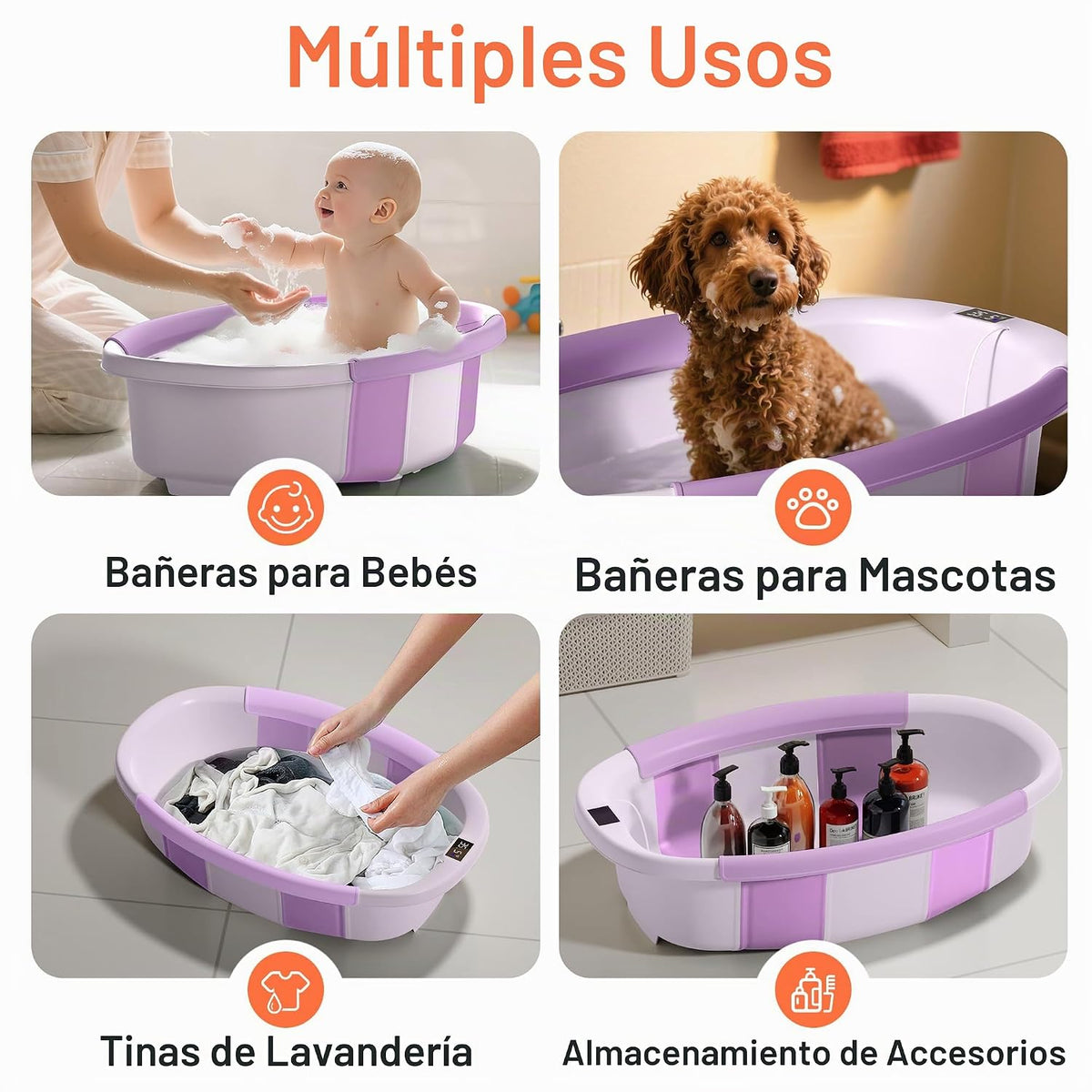 Bañera plegable para bebé, bañera grande para bebé con termómetro y...
