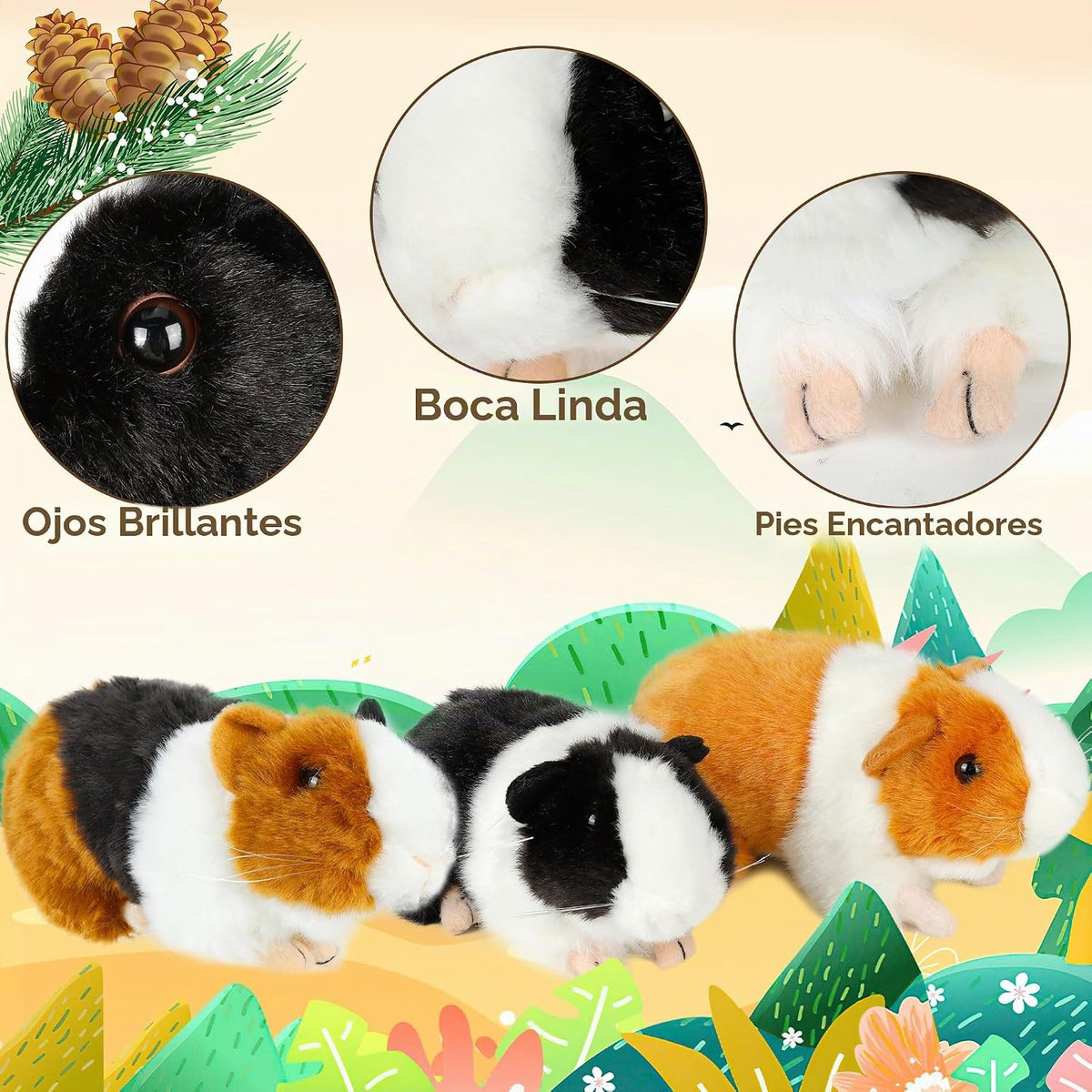 redaica 3 peluches de conejillo de indias, juguetes de peluche de 7...