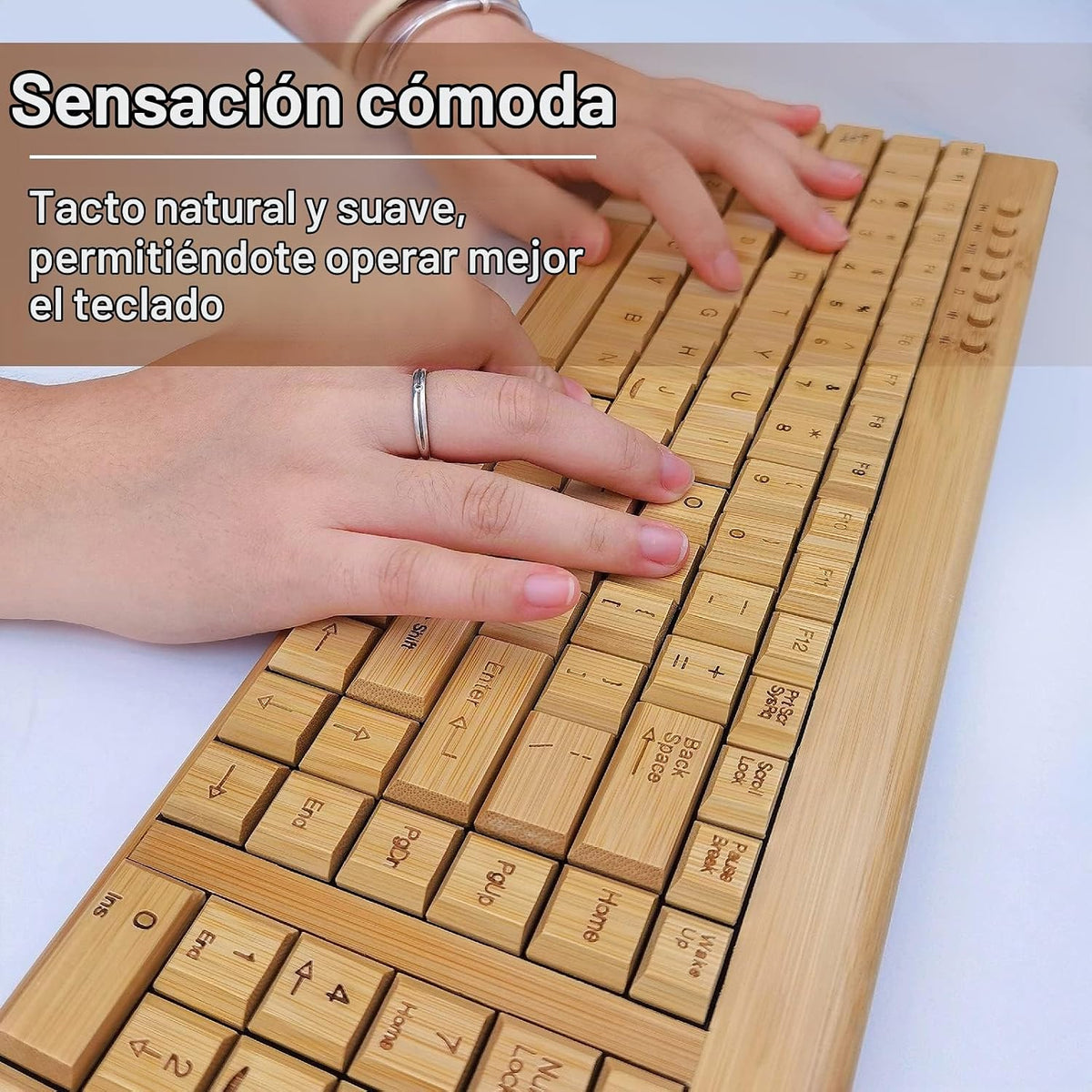 Smart Tech Combo de teclado y mouse inalámbricos de bambú natural d...
