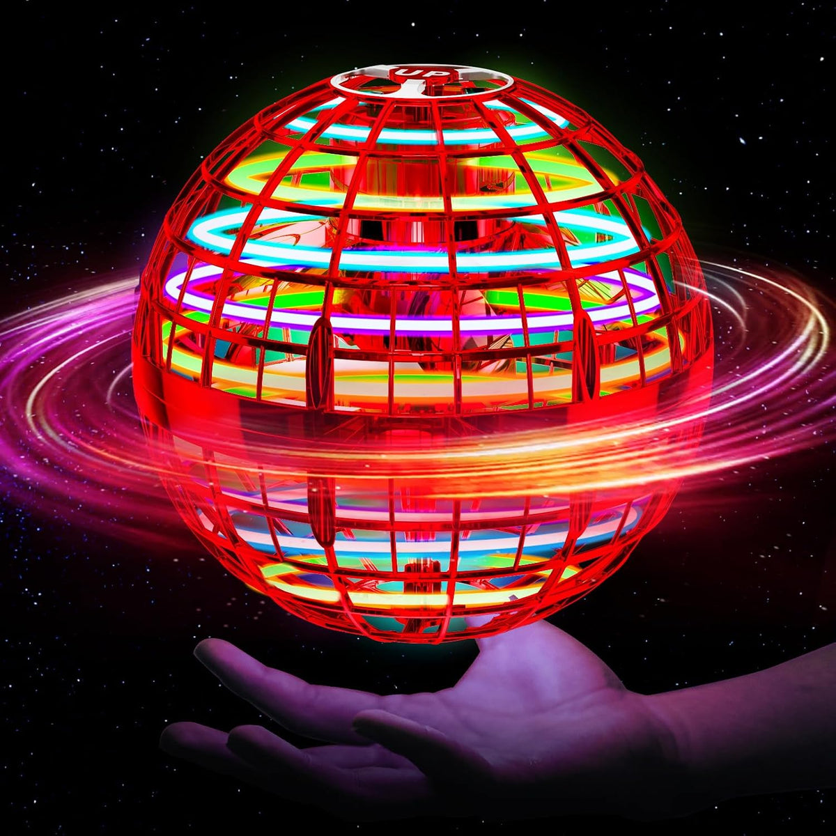 Ivtivfu Bola de orbe voladora (roja, actualizada en 2025) con luces...