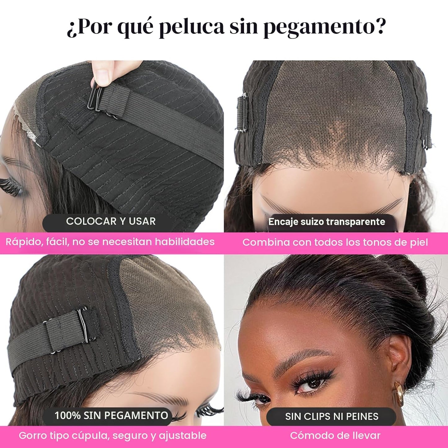 ISEE Wear and Go - Pelucas sin pegamento, pelucas de cabello humano...