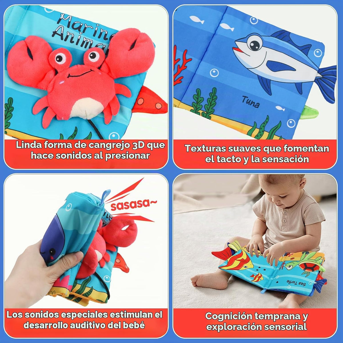 GKDOMS Libros de tela suaves para bebés, libro de tela crujiente pa...