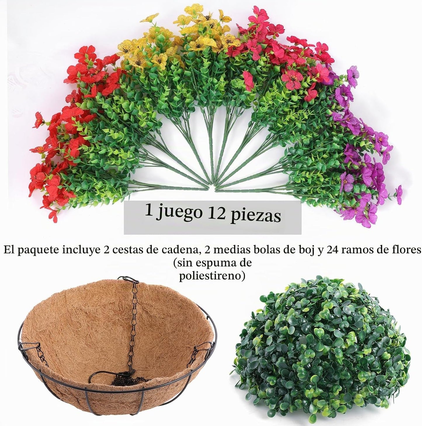 Hananona Juego de 2 flores artificiales para exteriores con cesta c...