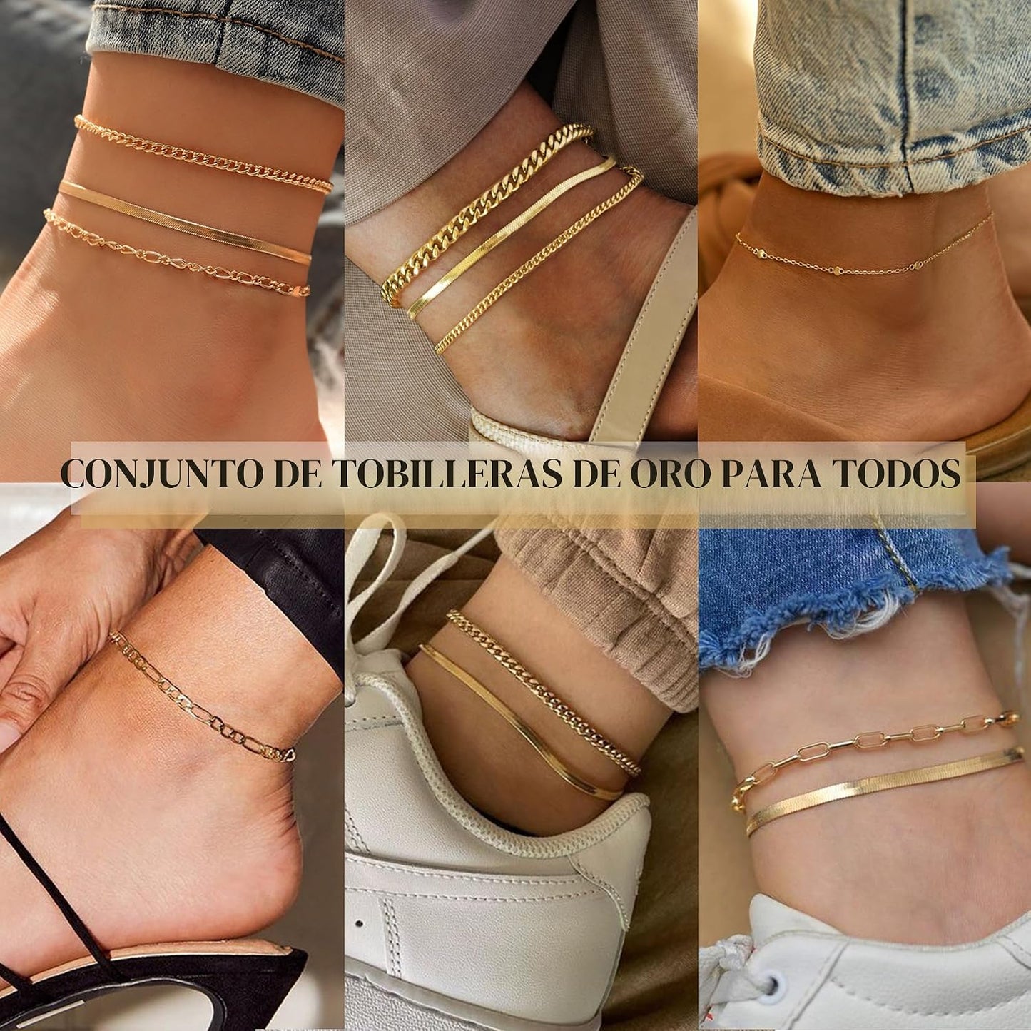 iF YOU Tobilleras de oro para mujer, chapadas en oro de 14 quilates...